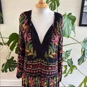 FARM Rio Black Floral Long Sleeve Dress Medium Petite